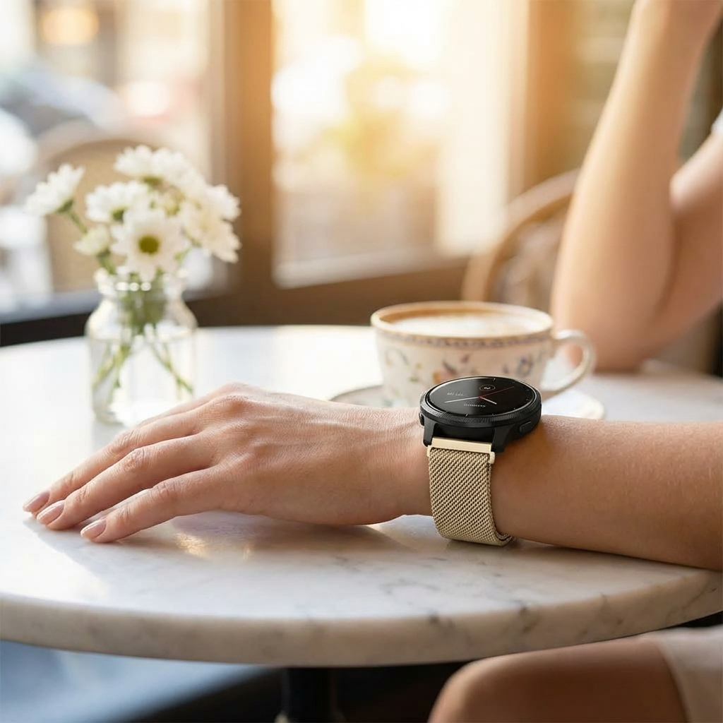 Garmin Venu-armbånd i rustfritt stål med mesh — hurtigutløsende metallreim