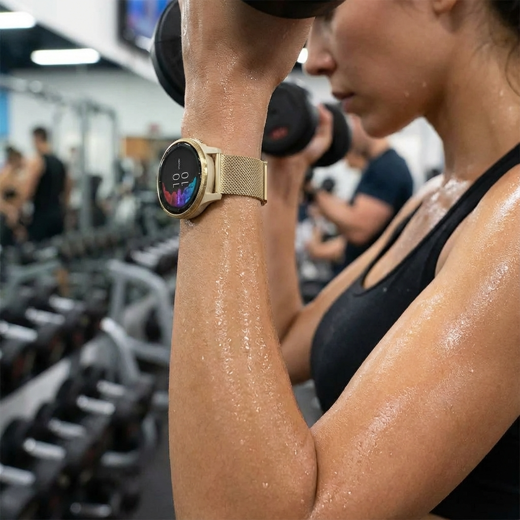Garmin Venu-armbånd i rustfritt stål med mesh — hurtigutløsende metallreim