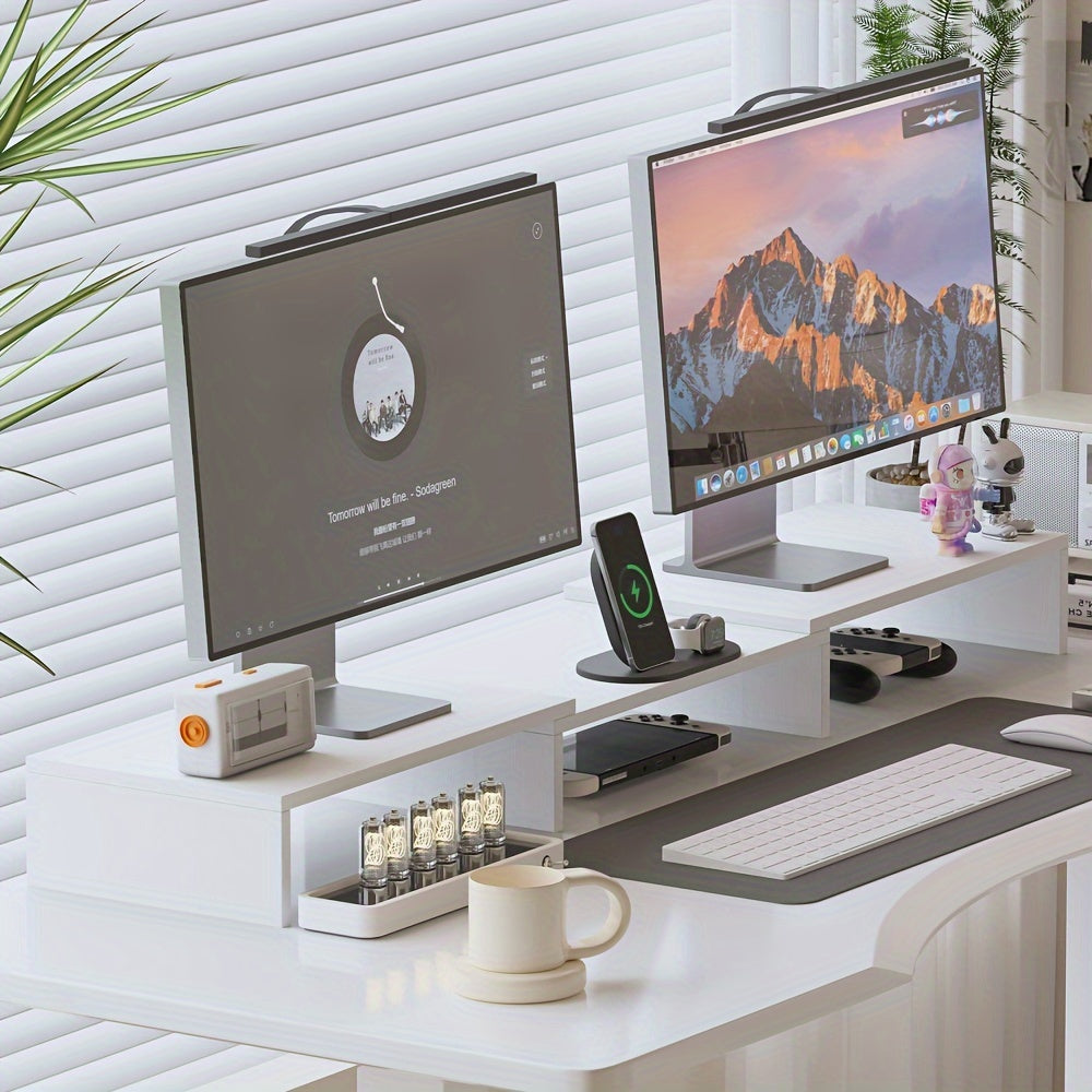 Adjustable Dual Monitor Mount with Laptop & Accessory Organizer - Euroselle
