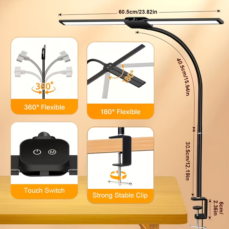 Modern USB Powered Dual-Head LED Table Lamp with Flexible Gooseneck - Euroselle