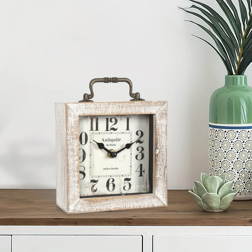 Rustic Wooden Shelf Clock with Glass Cover for Home Decor - Euroselle