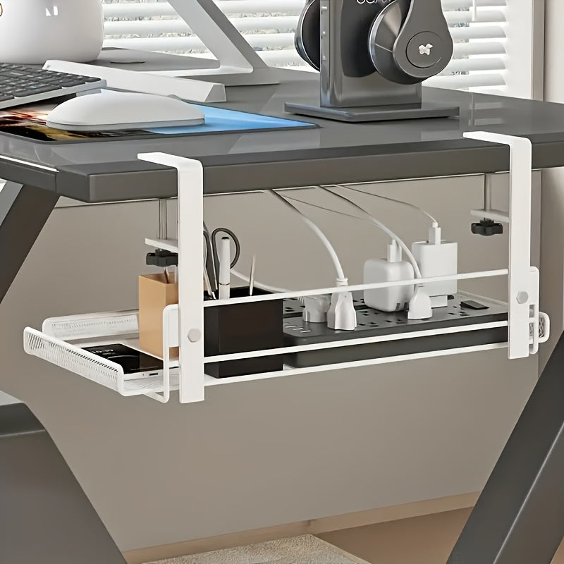 Adjustable Metal Desk Rack with No-Drill Hanging Organizer - Euroselle