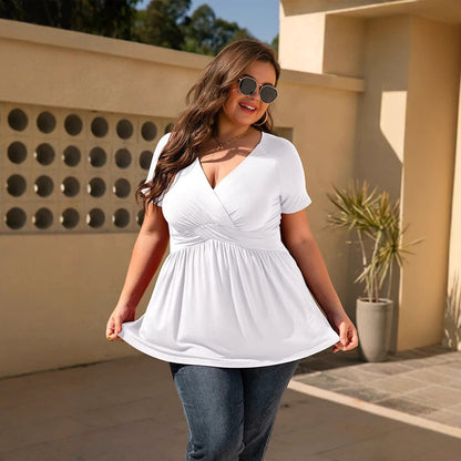 T-shirt col V grande taille pour femme