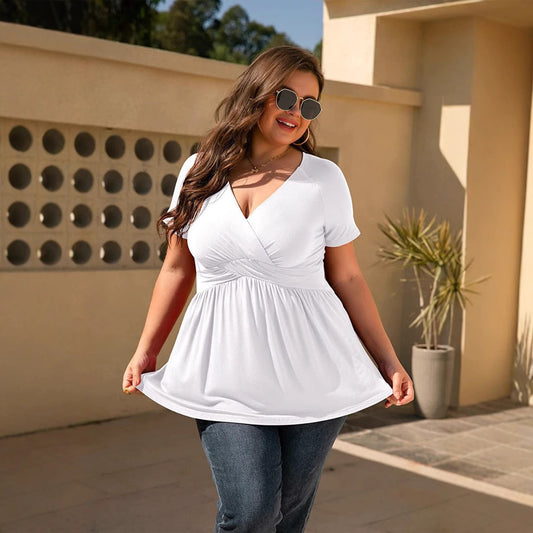 T-shirt col V grande taille pour femme