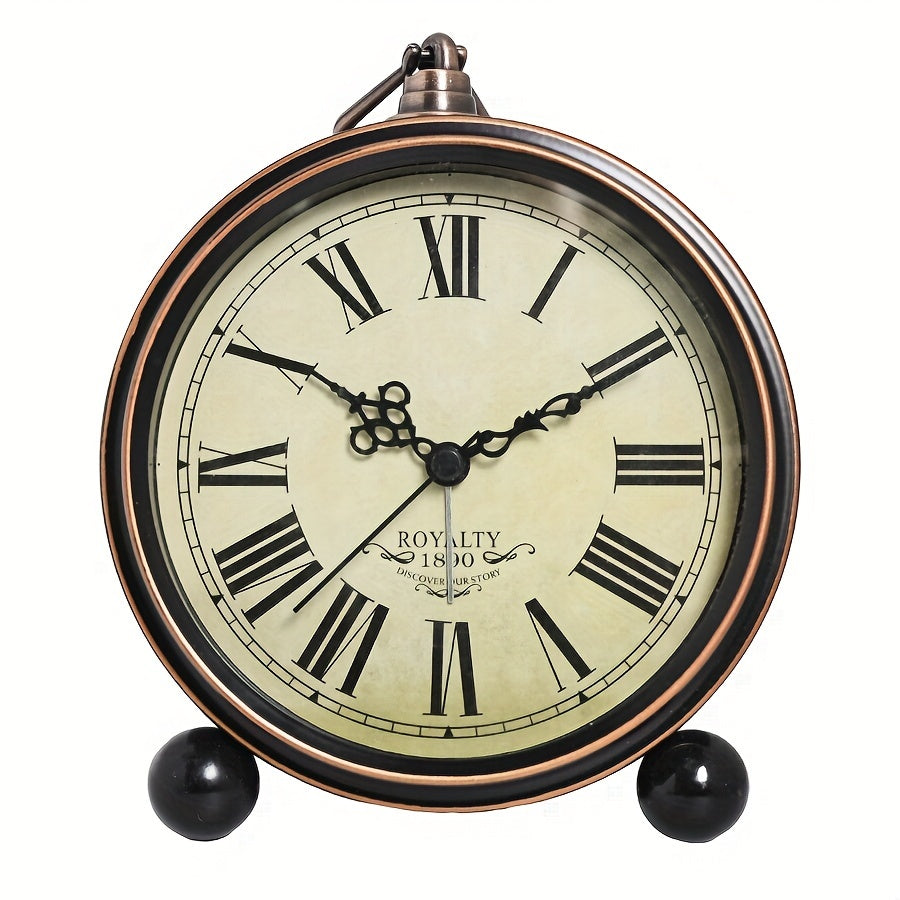 European Vintage Metal Bedside Alarm Clock Silent Analog Large Display - Euroselle