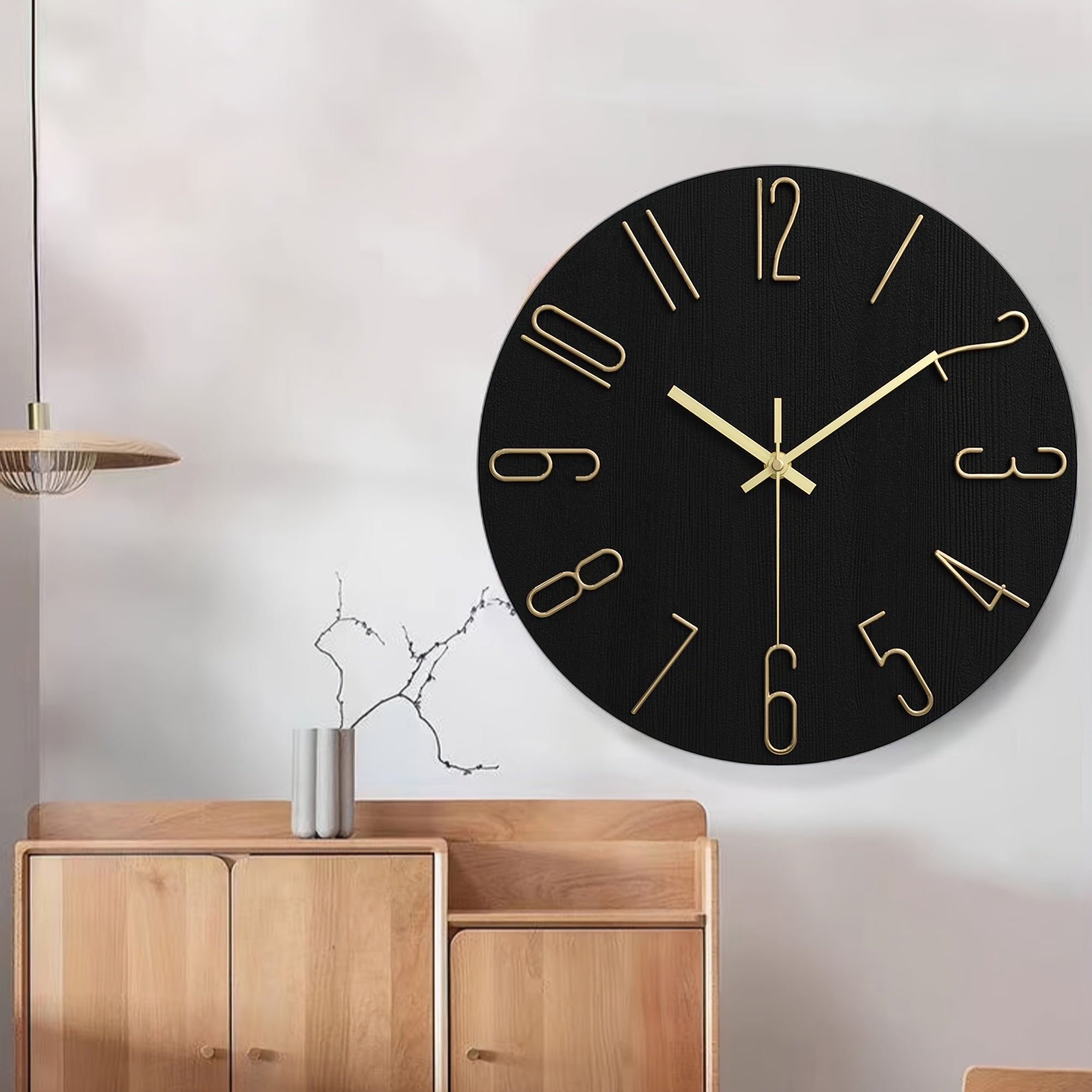Modern Minimalist Round Wall Clock Rimless Design Black & Gold - Euroselle