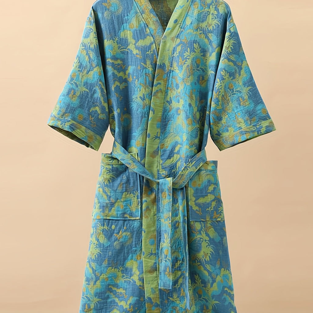 Premium 100% Cotton Double-Layer Gauze Pajama Set Unisex Mid-Length for All Seasons - Euroselle