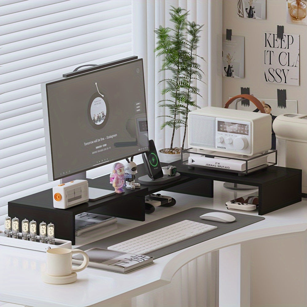 Adjustable Dual Monitor Mount with Laptop & Accessory Organizer - Euroselle