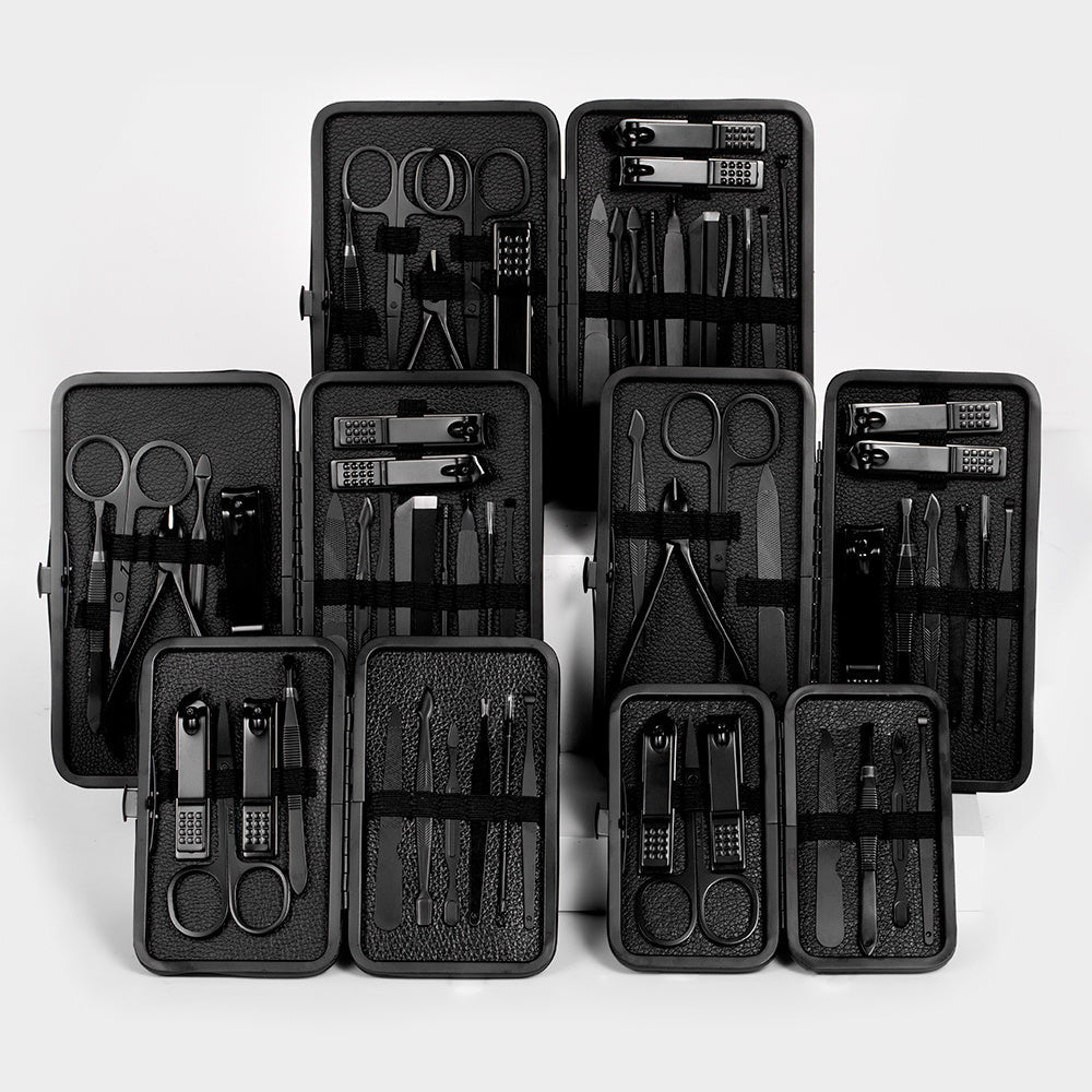 15-teiliges klassisches schwarzes Nagelpflege-Set für Hände, Füße & Gesicht, Werkzeuge aus Edelstahl - Euroselle