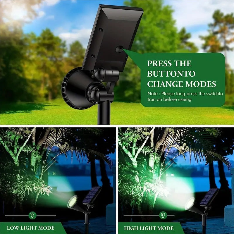 Outdoor Solar Landscape Lights 2-Pack LED Spotlights with 3-Level Dimming & IP44 Waterproof - Euroselle