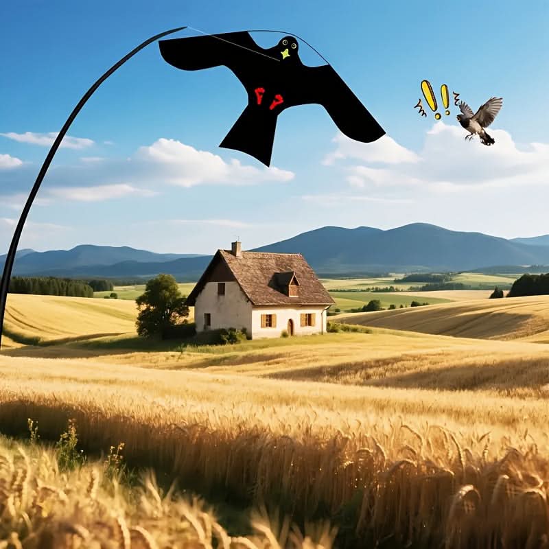 Raptor-Drachenattrappe — windbetriebene Vogelabwehr für Nutzpflanzen