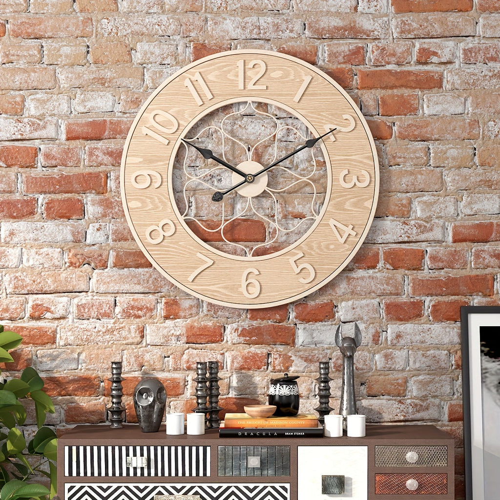 Vintage Iron & Wood Wall Statement Clock - Euroselle