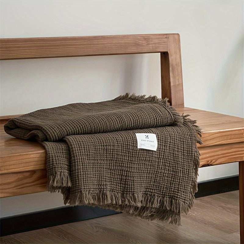Lightweight 4-Layer Cotton Gauze Blanket with Elegant Fringe - Euroselle