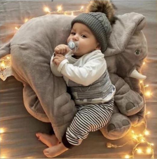 Plush Elephant Toddler Cushion — Gray, Blue, Pink, Purple & Yellow