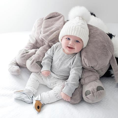 Plush Elephant Toddler Cushion — Gray, Blue, Pink, Purple & Yellow