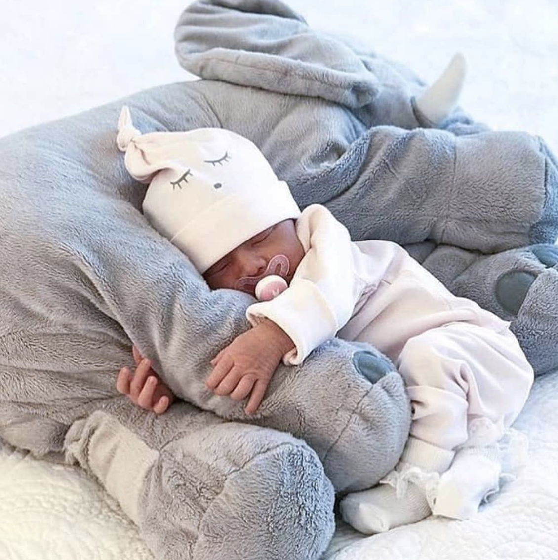 Plush Elephant Toddler Cushion — Gray, Blue, Pink, Purple & Yellow