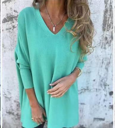 Chemise Longue à Manches Longues Col V Coupe Ample