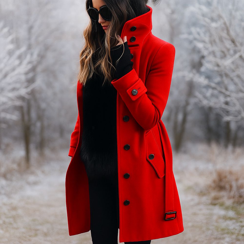 Manteau Long Élégant à Col Montant