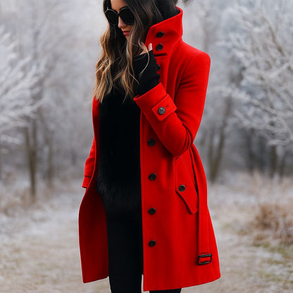 Manteau Long Élégant à Col Montant