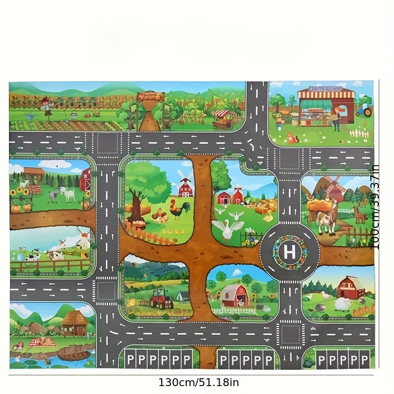 Alfombra de juego infantil con caminos de granja, 39 × 51 pulgadas, alfombrilla tejida antideslizante para juegos de simulación con vehículos de niños pequeños y decoración de habitación infantil