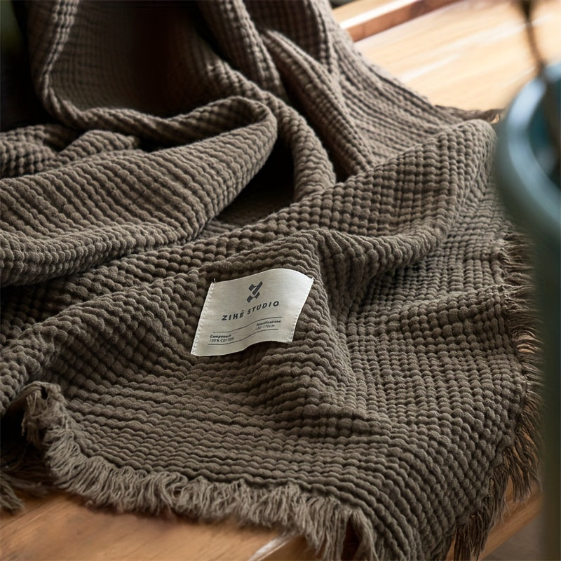 Lightweight 4-Layer Cotton Gauze Blanket with Elegant Fringe - Euroselle