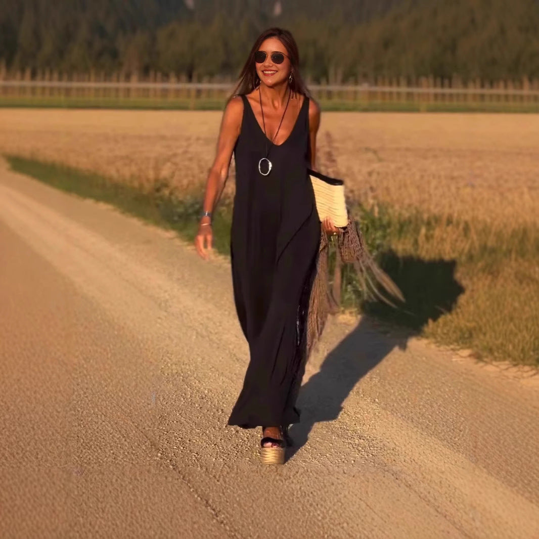 Robe sexy à bretelles et col en V pour femme