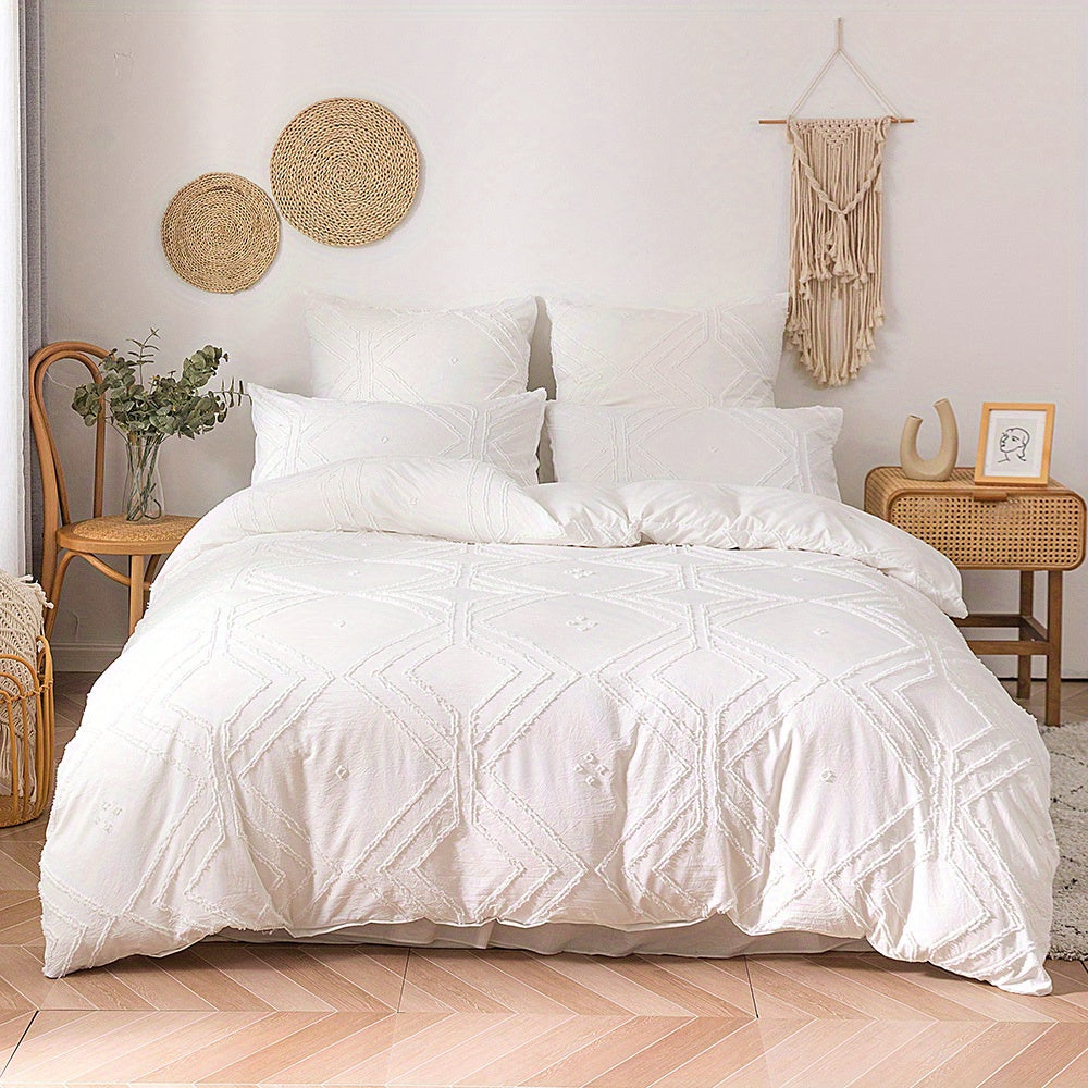 Grid Tufted Soft Bedding Duvet Cover Set - Euroselle