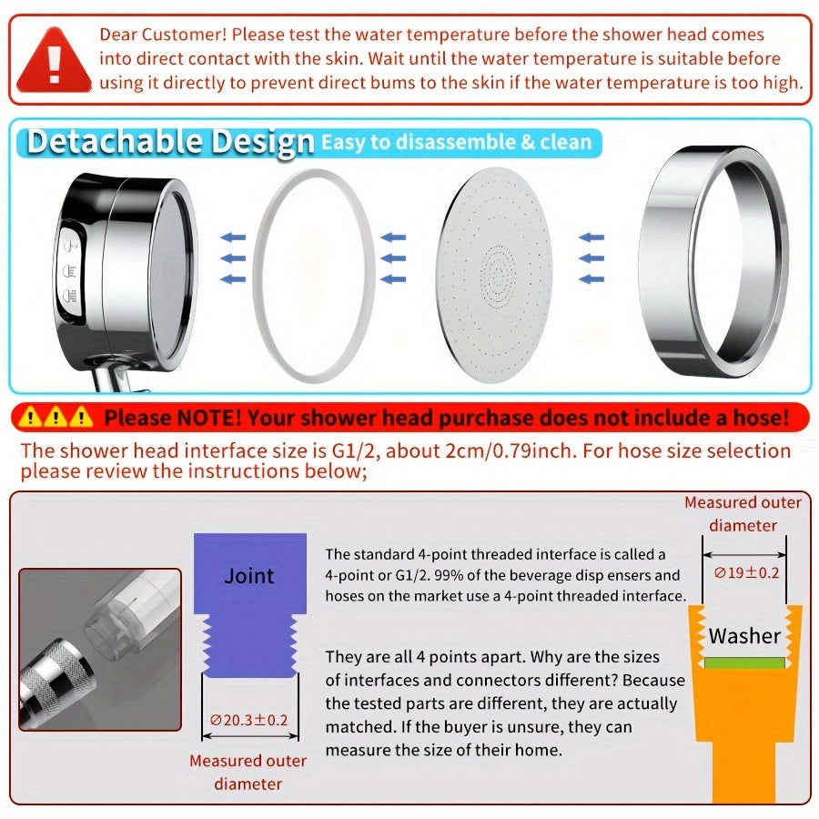 Adjustable High-Pressure Shower Head with Three Water Flow Settings - Euroselle
