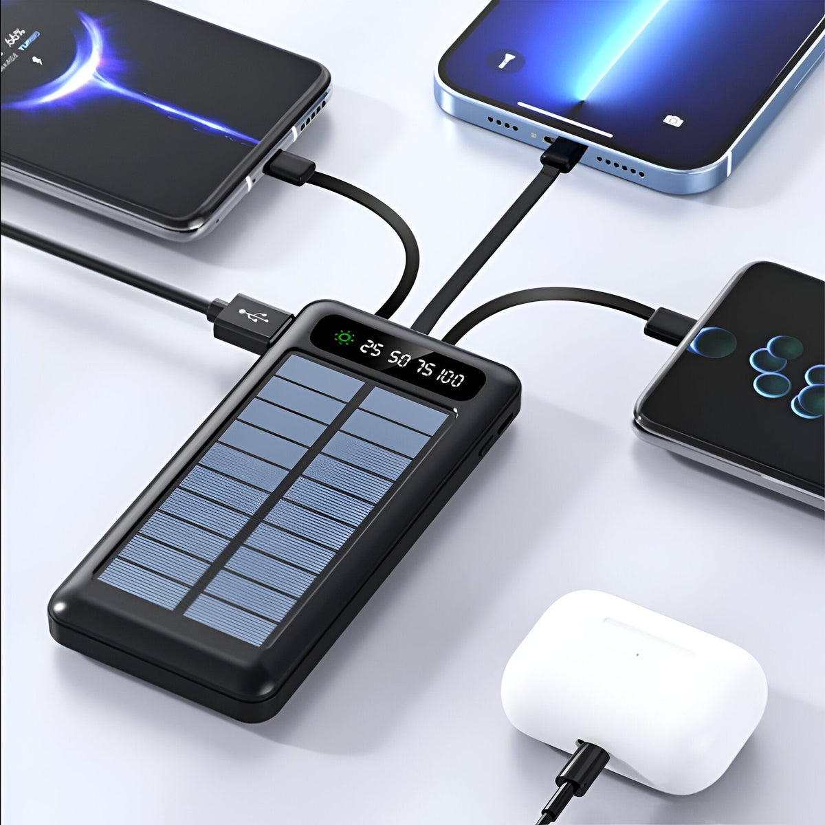 מטען סולארי נייד 20000mAh — שתי יציאות, תצוגת LED