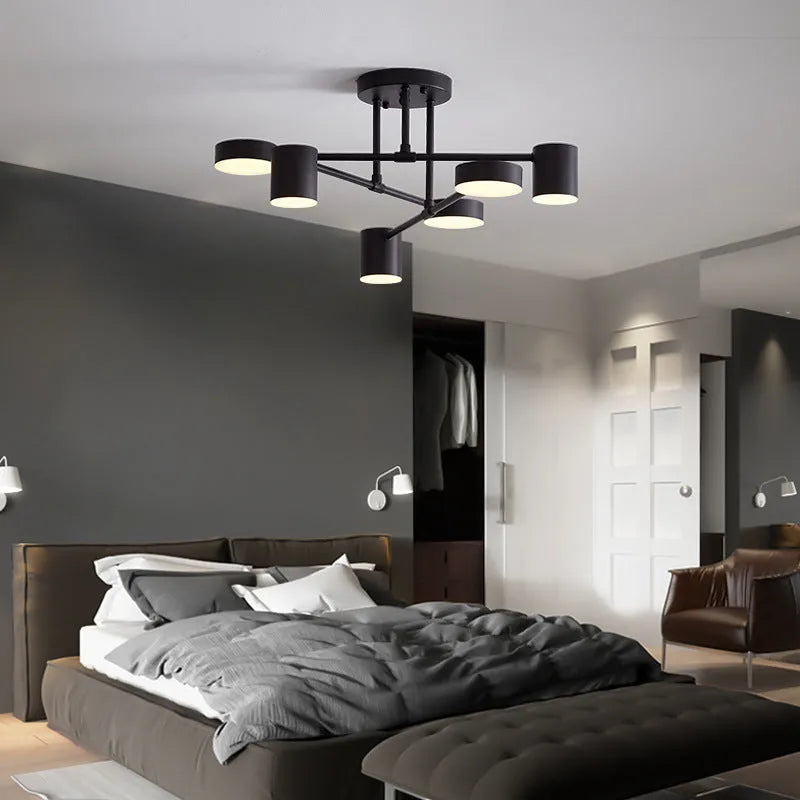 Six-Arm Adjustable White Metal Flush Mount Light, 22-Inch, 3 Modes