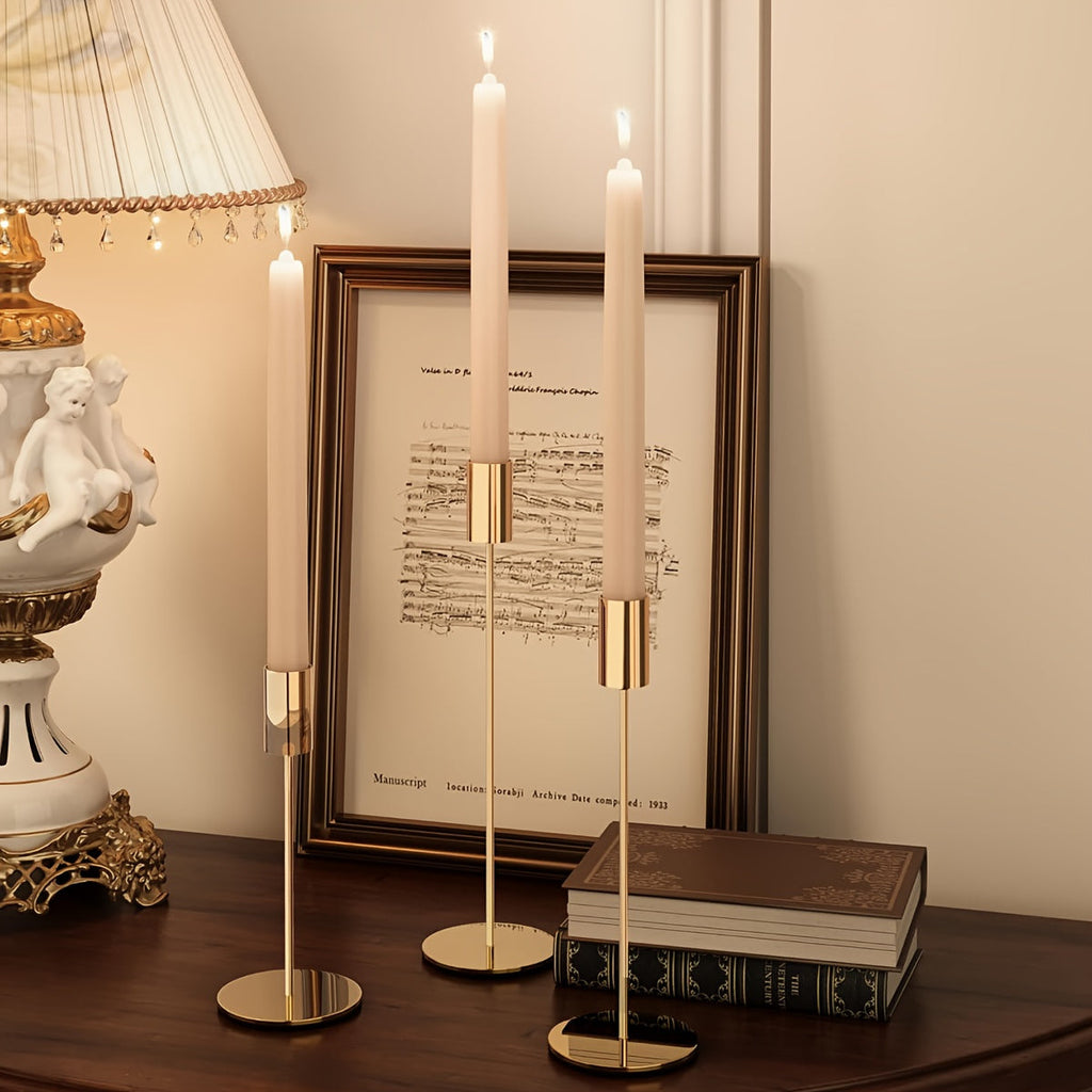 Set of 3 Golden Iron Candlestick Holders - Euroselle