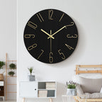 Modern Minimalist Round Wall Clock Rimless Design Black & Gold - Euroselle