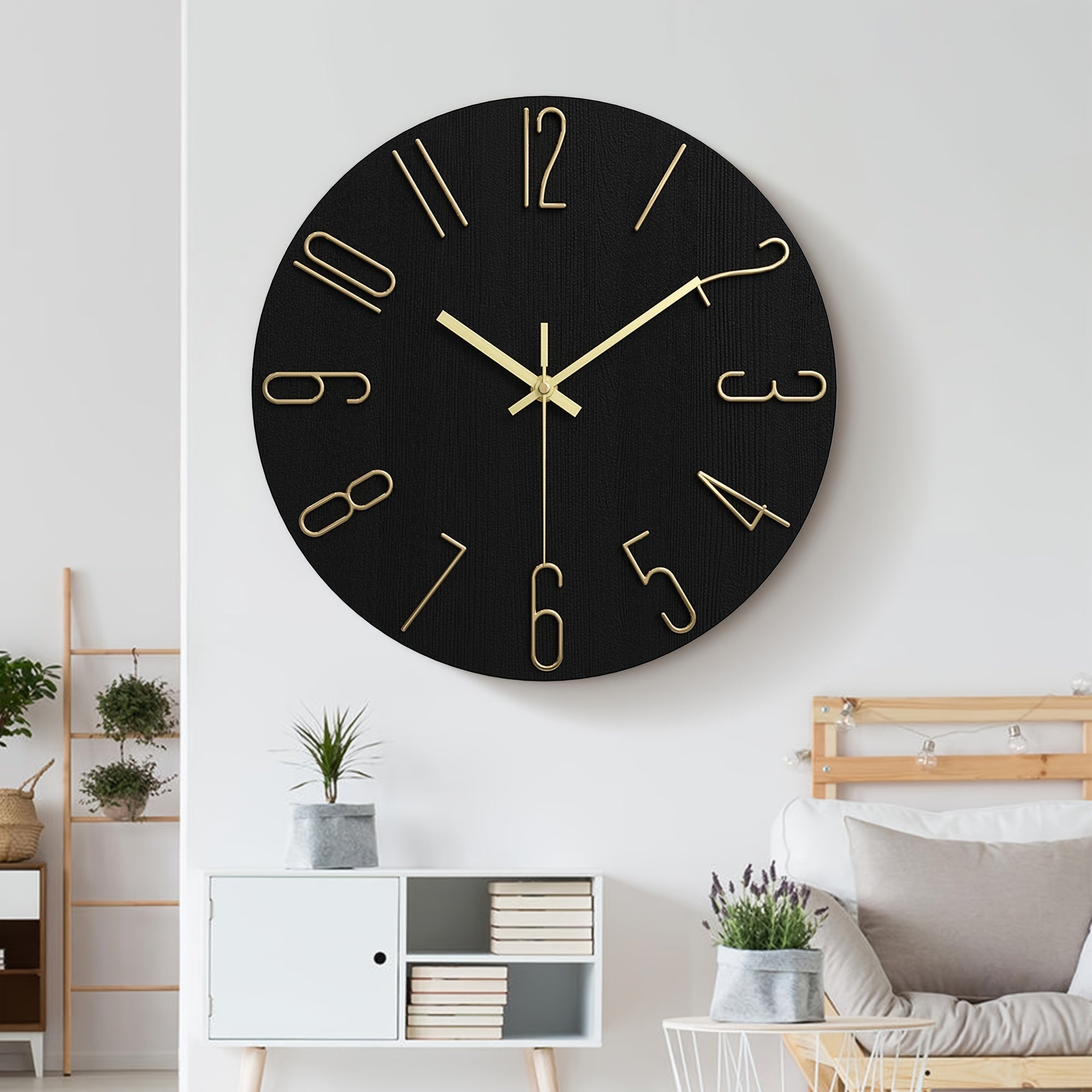 Modern Minimalist Round Wall Clock Rimless Design Black & Gold - Euroselle