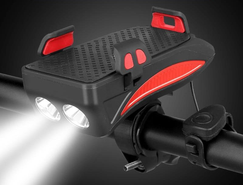מתקן לסמארטפון לאופניים — מטען 4000mAh, תאורת LED וצופר