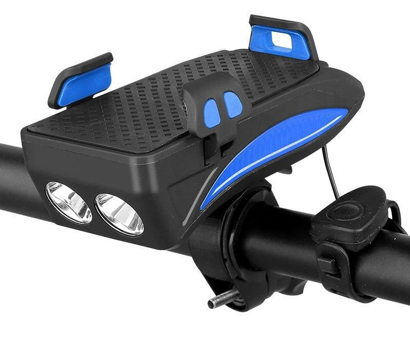 מתקן לסמארטפון לאופניים — מטען 4000mAh, תאורת LED וצופר