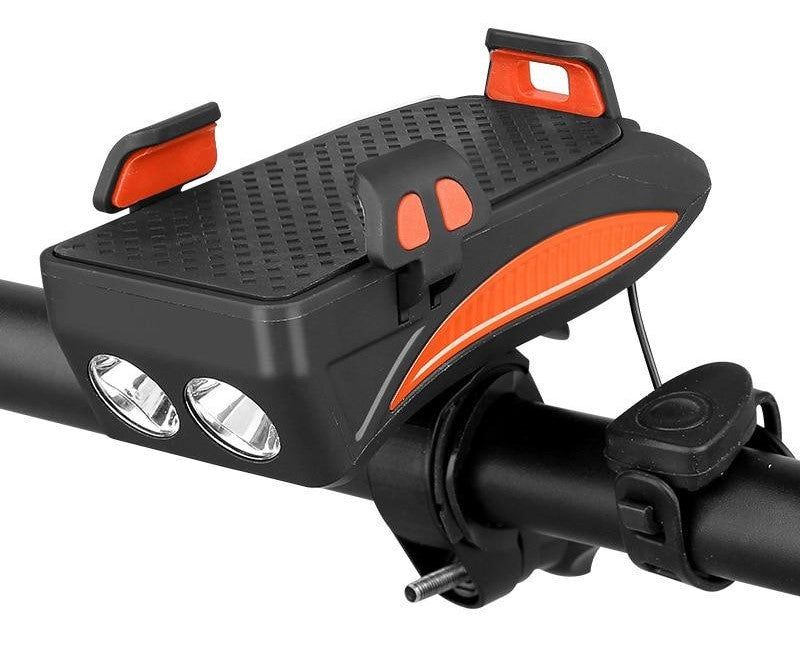 מתקן לסמארטפון לאופניים — מטען 4000mAh, תאורת LED וצופר
