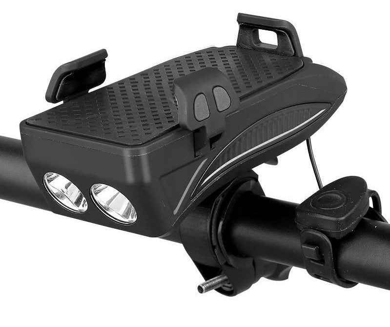 מתקן לסמארטפון לאופניים — מטען 4000mAh, תאורת LED וצופר