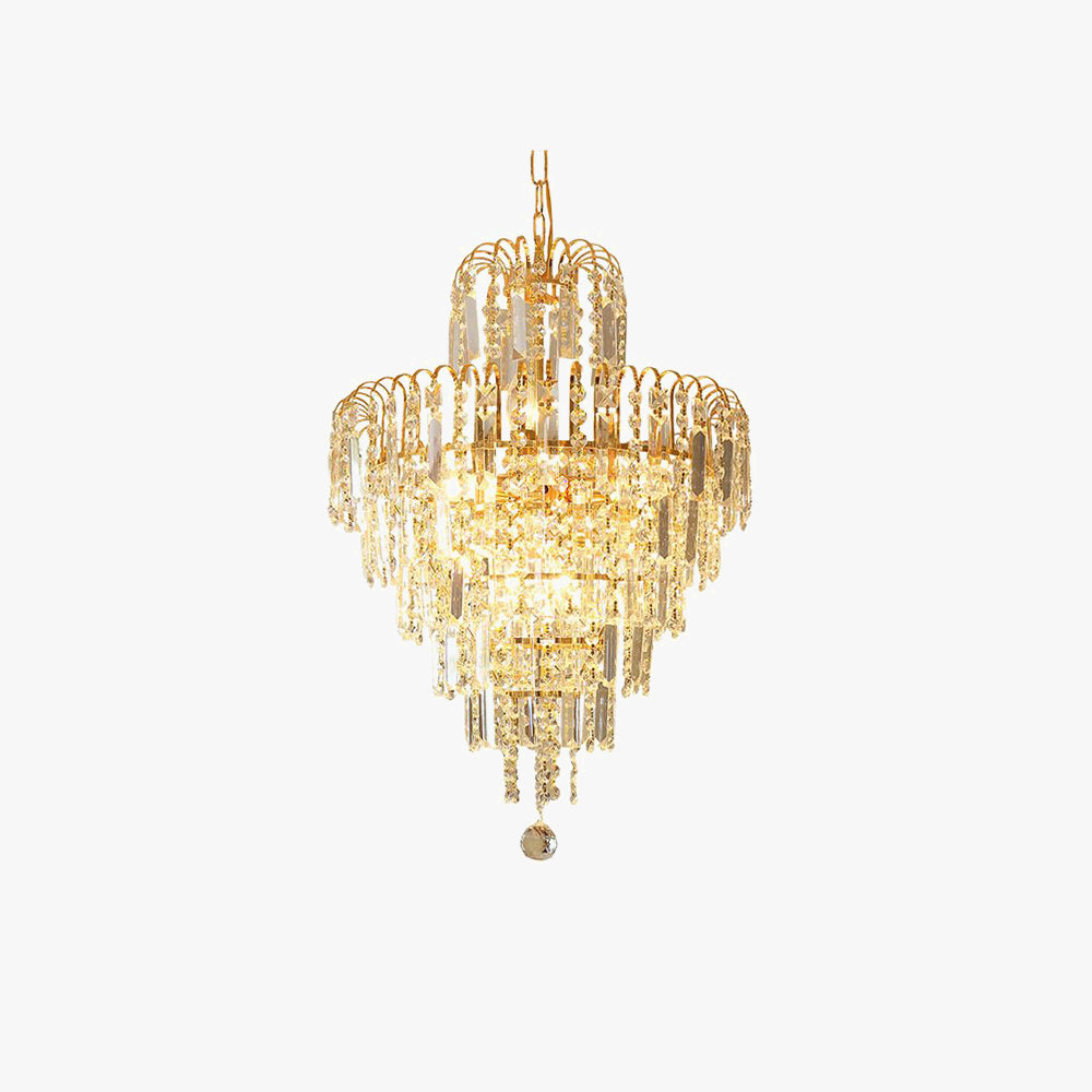 Five-Layer Tapered Crystal Chandelier — Brushed Gold Finish