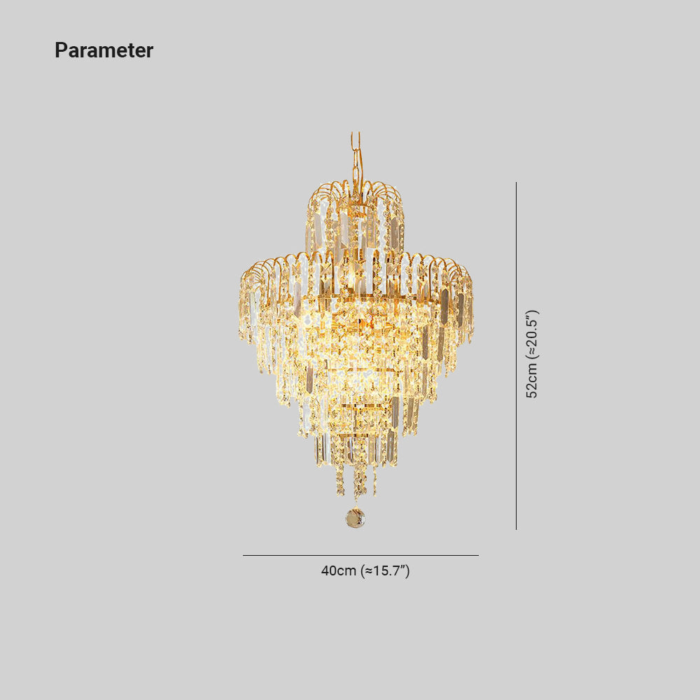 Five-Layer Tapered Crystal Chandelier — Brushed Gold Finish