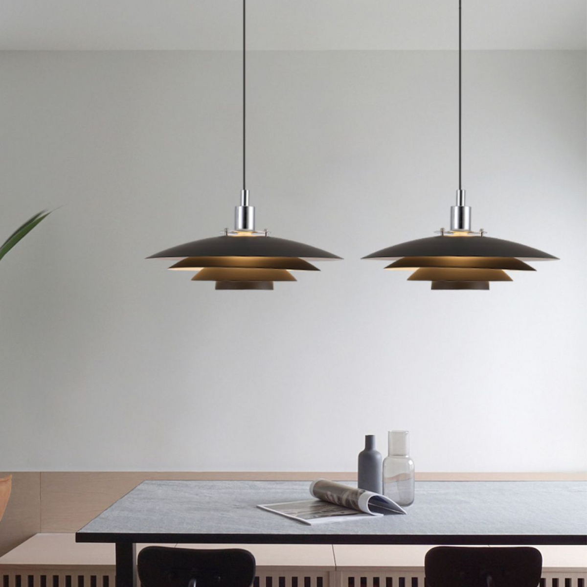 Hängeleuchte mit abgestuftem Metallschirm, 15 in, schwarz, für Kücheninsel und Esszimmer, über dem Tisch, nordisch-modern-minimalistische Deckenleuchte, verstellbar