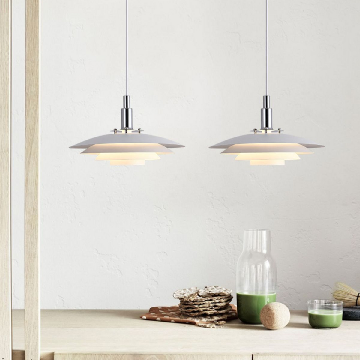 Hängeleuchte mit abgestuftem Metallschirm, 15 in, schwarz, für Kücheninsel und Esszimmer, über dem Tisch, nordisch-modern-minimalistische Deckenleuchte, verstellbar
