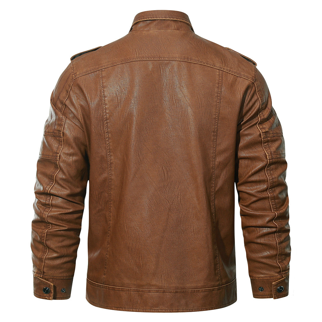 Faux Leather Moto Jacket — Fleece-Lined Water-Resistant Zip-Up