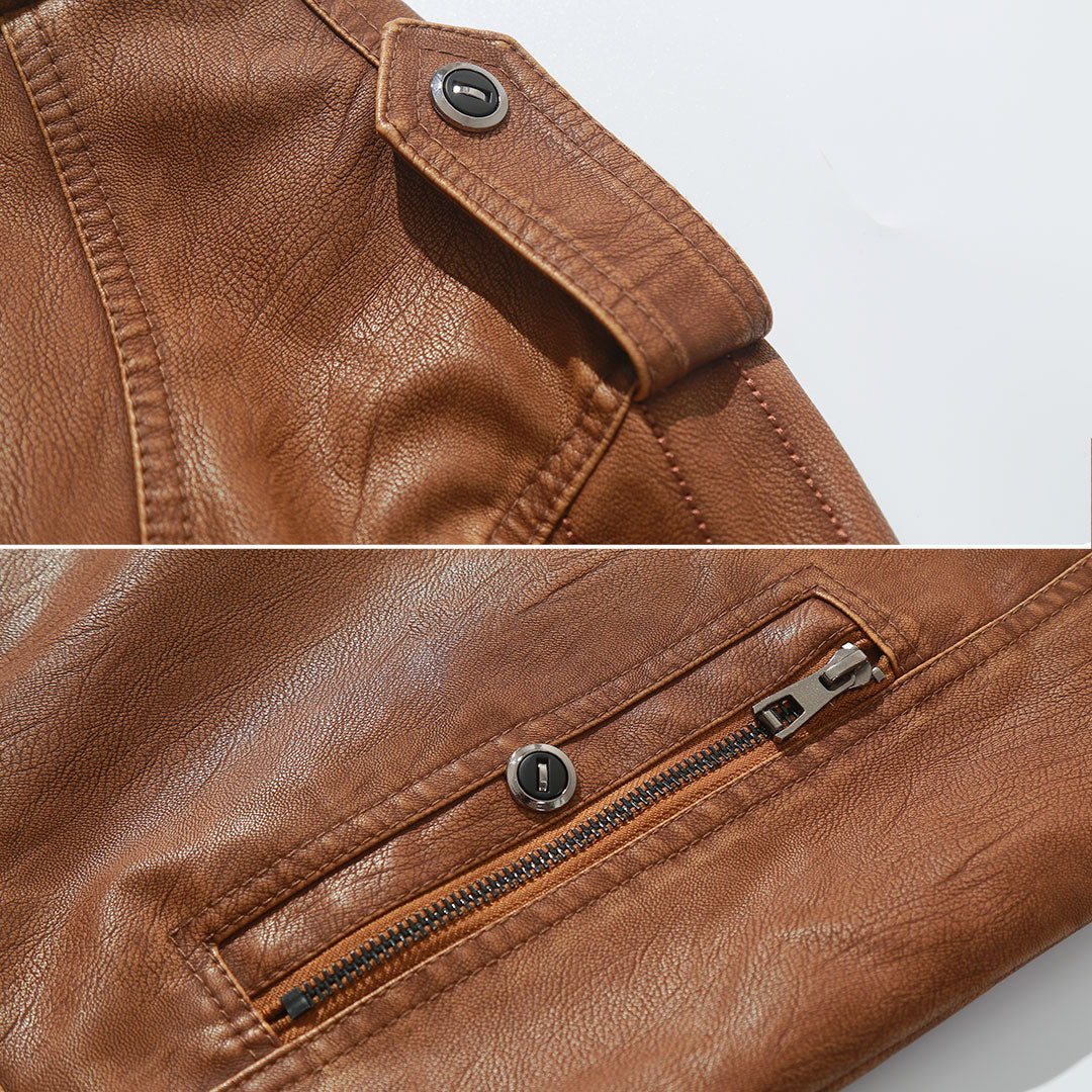 Faux Leather Moto Jacket — Fleece-Lined Water-Resistant Zip-Up