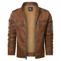 Faux Leather Moto Jacket — Fleece-Lined Water-Resistant Zip-Up