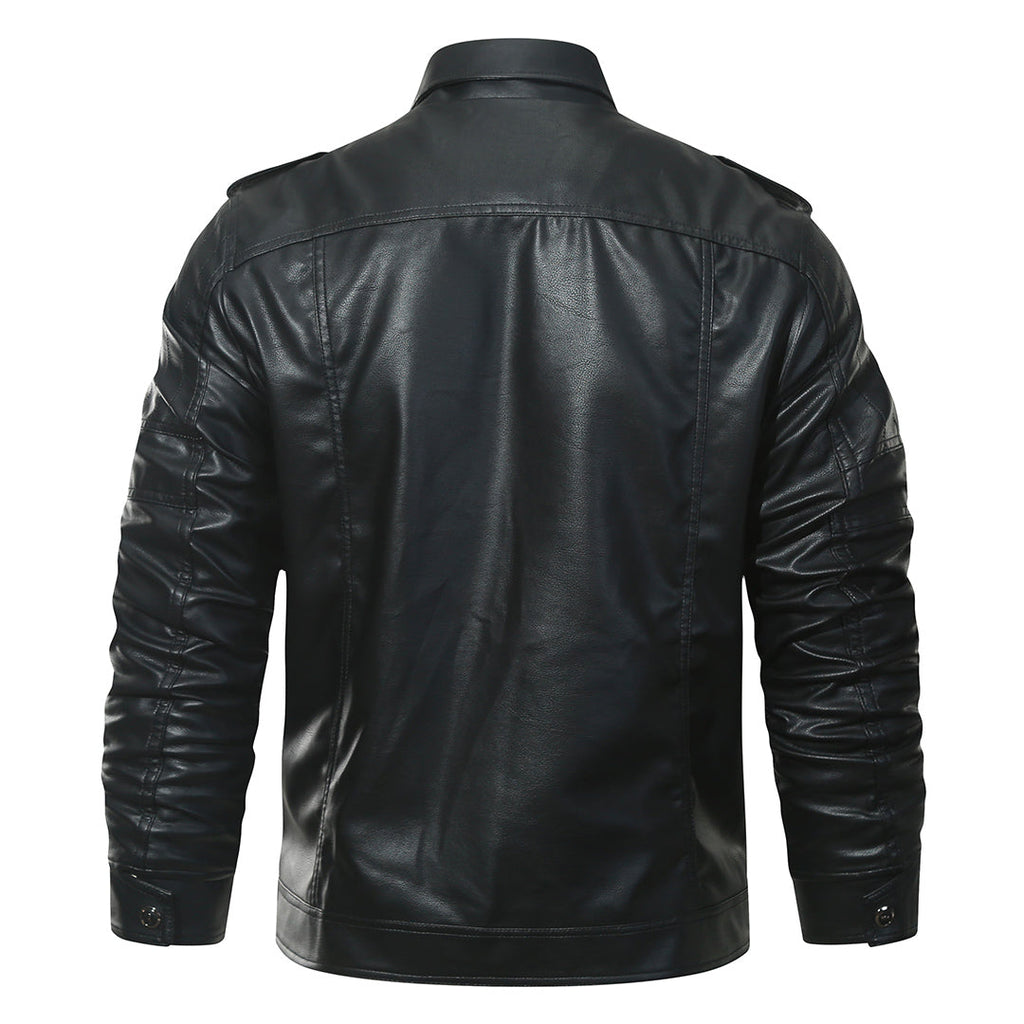Men's Black Faux Leather Moto Jacket — Fleece-Lined, Water-Resistant