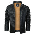 Men's Black Faux Leather Moto Jacket — Fleece-Lined, Water-Resistant