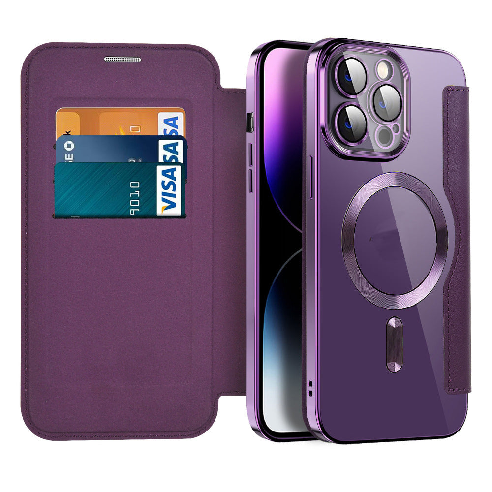 Capa Magnética de Couro Euroselle com Tampa para iPhone Séries 11-14