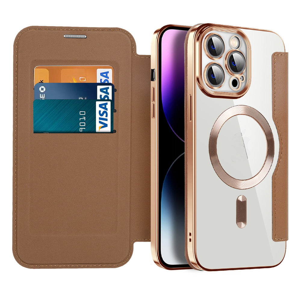 Capa Magnética de Couro Euroselle com Tampa para iPhone Séries 11-14