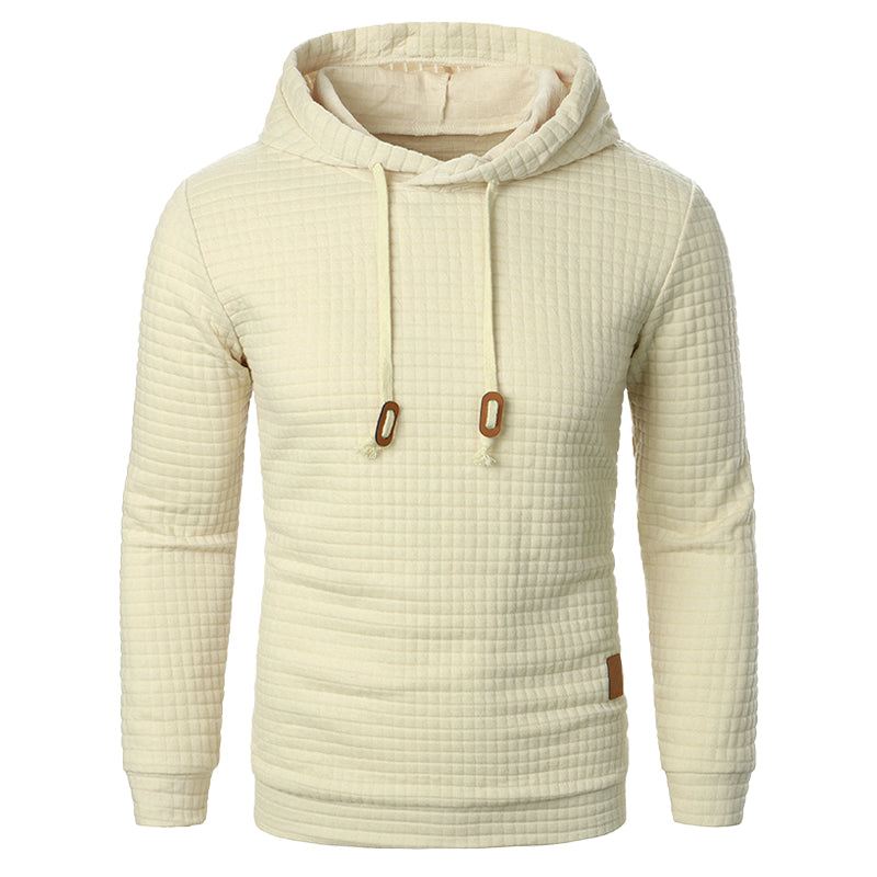 Camisola com capuz de malha de textura axadrezada e corte justo para homem, com capuz com cordão