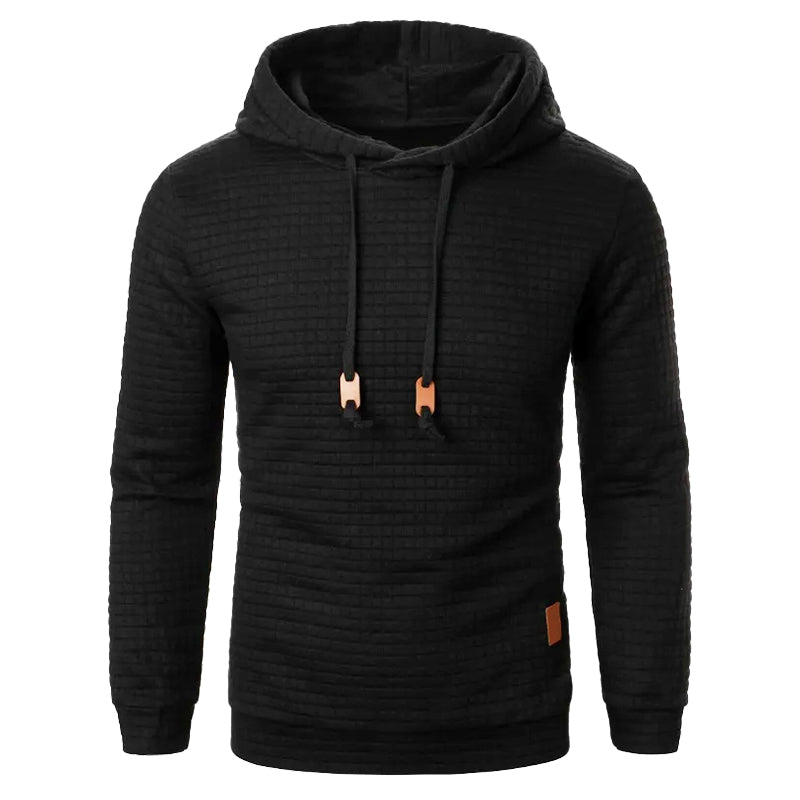 Camisola com capuz de malha de textura axadrezada e corte justo para homem, com capuz com cordão